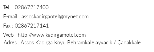 Assos Kadrga Hotel telefon numaralar, faks, e-mail, posta adresi ve iletiim bilgileri